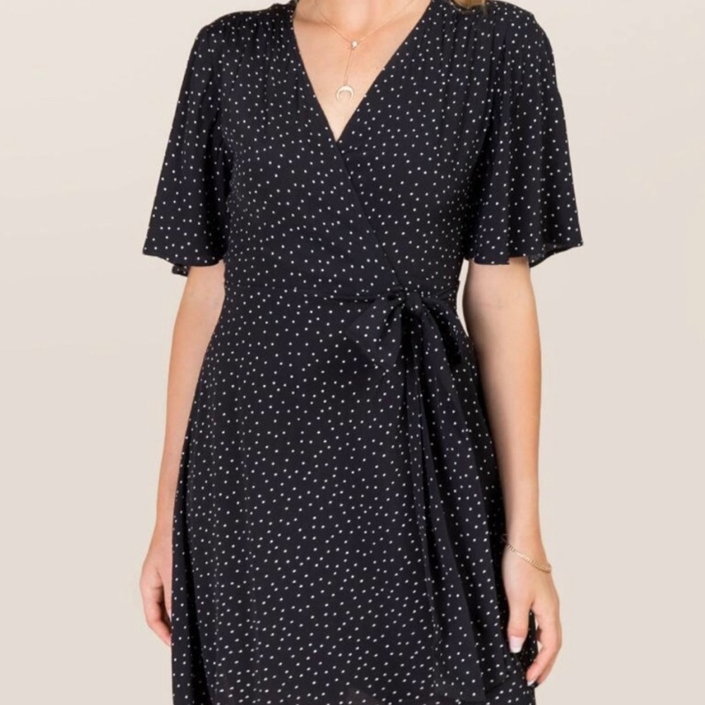 Francesca’s Blue Rain Matilda Polka Dot Wrap Dress Size L